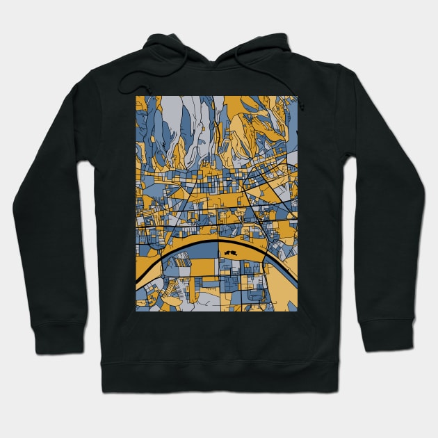 Zagreb Map Pattern in Blue & Gold Hoodie by PatternMaps